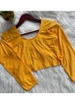 Cotton Yellow Daily Wear Round Neck Readymade Blouse